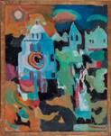 Luis Waysman - Timeless City with Bicolored Sun IV- Oil on masonite, 14x11 in. - 1983.tif