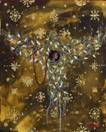 SANDRA PALMA - Bitacora de Vuelo - 2024 - Oil and gold leaf on canvas - 19.6x15.8 in