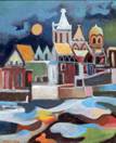 Luis Waysman -Timeless City with Halo-Bearing Sun- Oil on masonite, 17x14 in. - 1972 - 1 copy